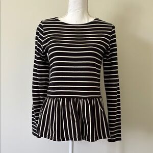 People Tree Black and White Long Sleeve Peplum Blouse
